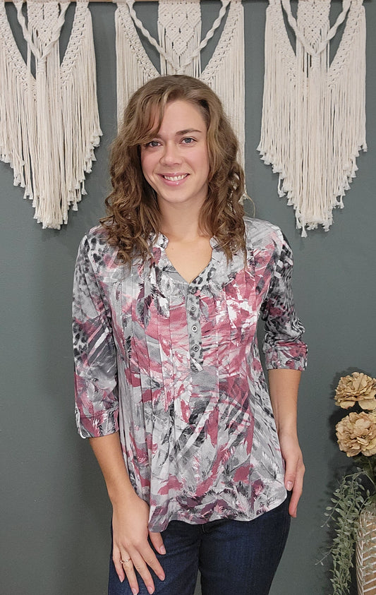 Southern Lady Pink+Gray Top