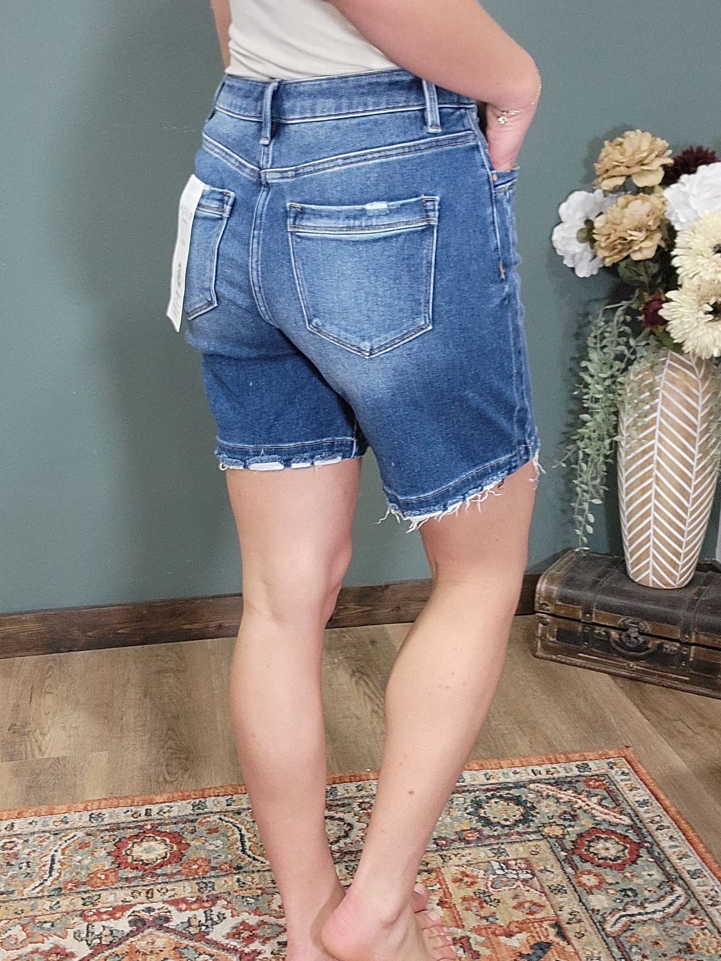 Risen High Rise Dark Wash Bermuda Short