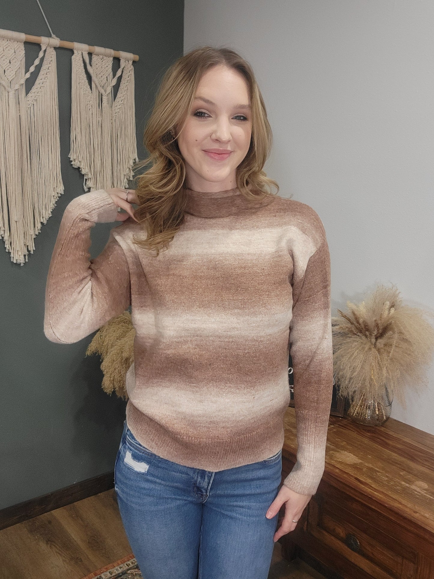 Be Cool Ombre Turtle Neck Sweater / Brown/Cream