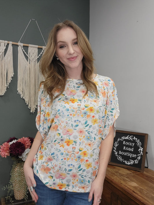 Michelle Mae Dolman Sleeve Multi Color Floral Top