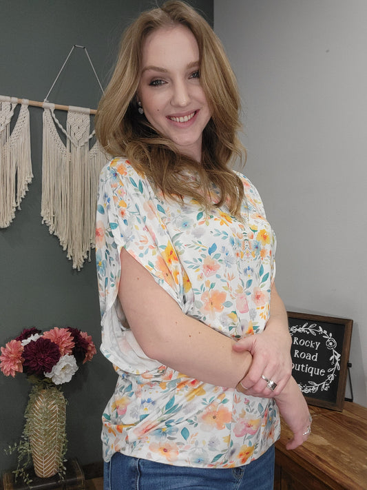 Michelle Mae Dolman Sleeve Multi Color Floral Top