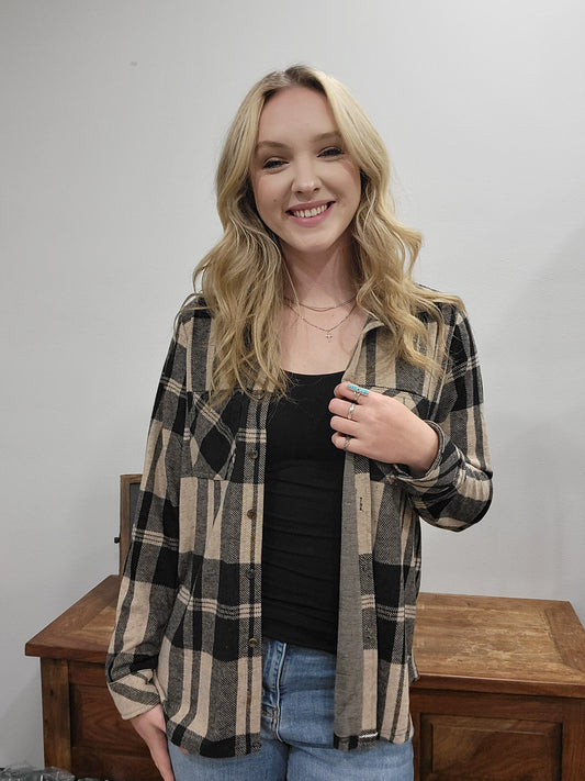 Panache Tan/Black Buffalo Plaid Button Up