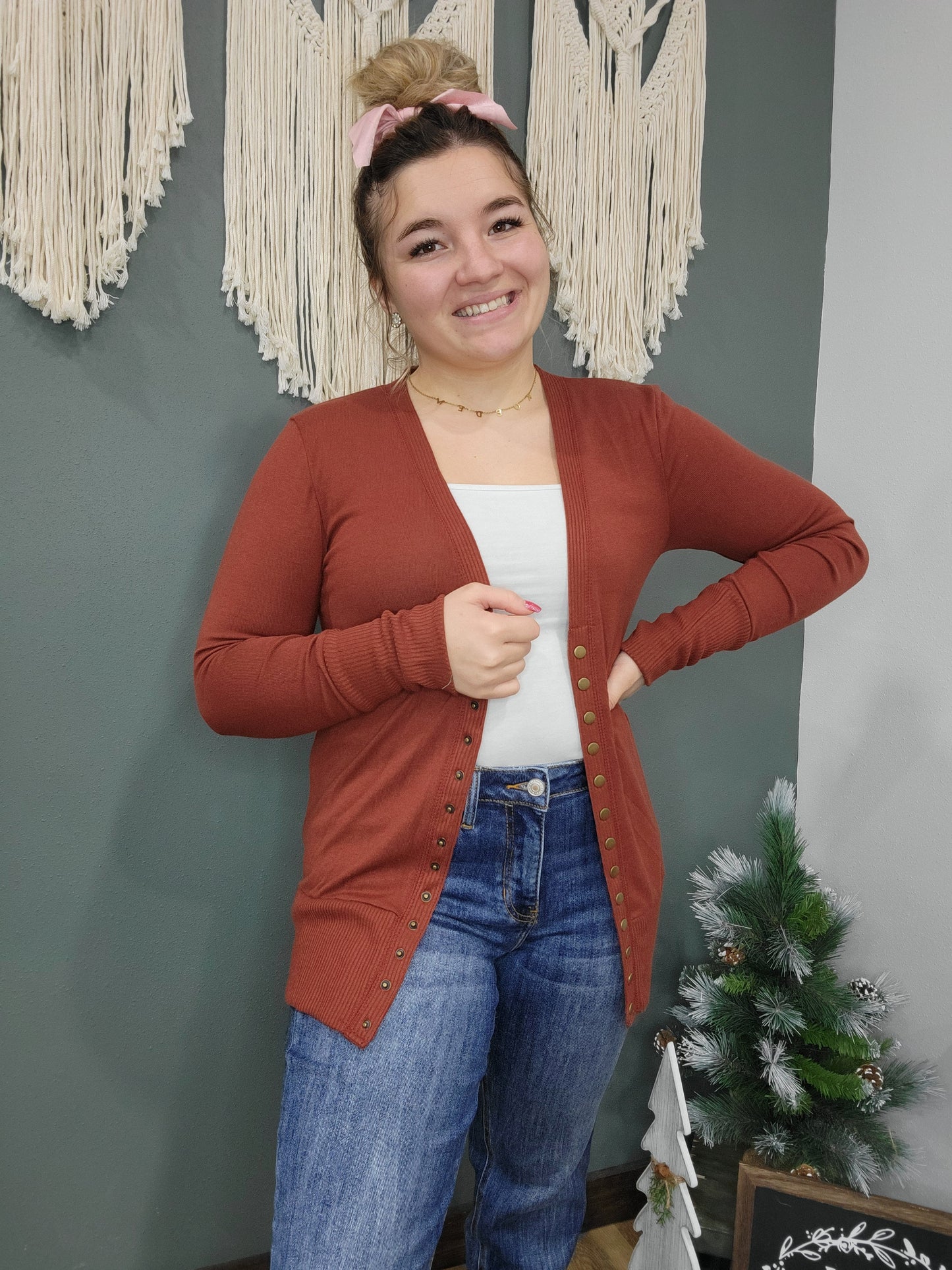 Snapfront Cardigan- Rust Orange