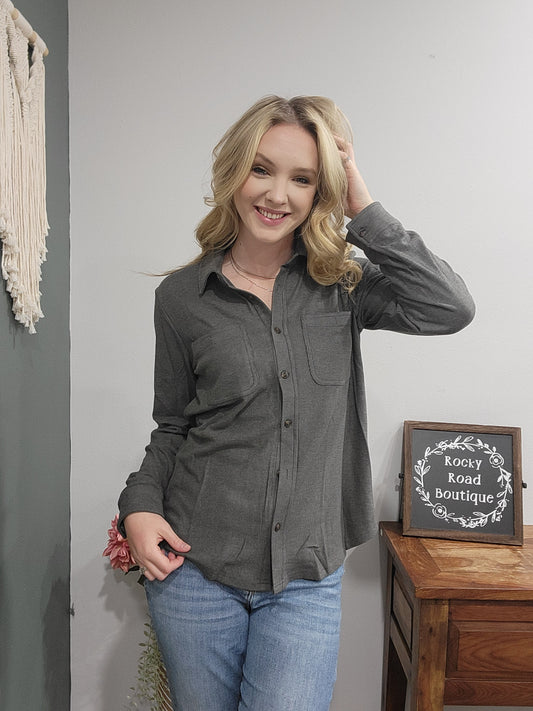 Panache Grey Button Up