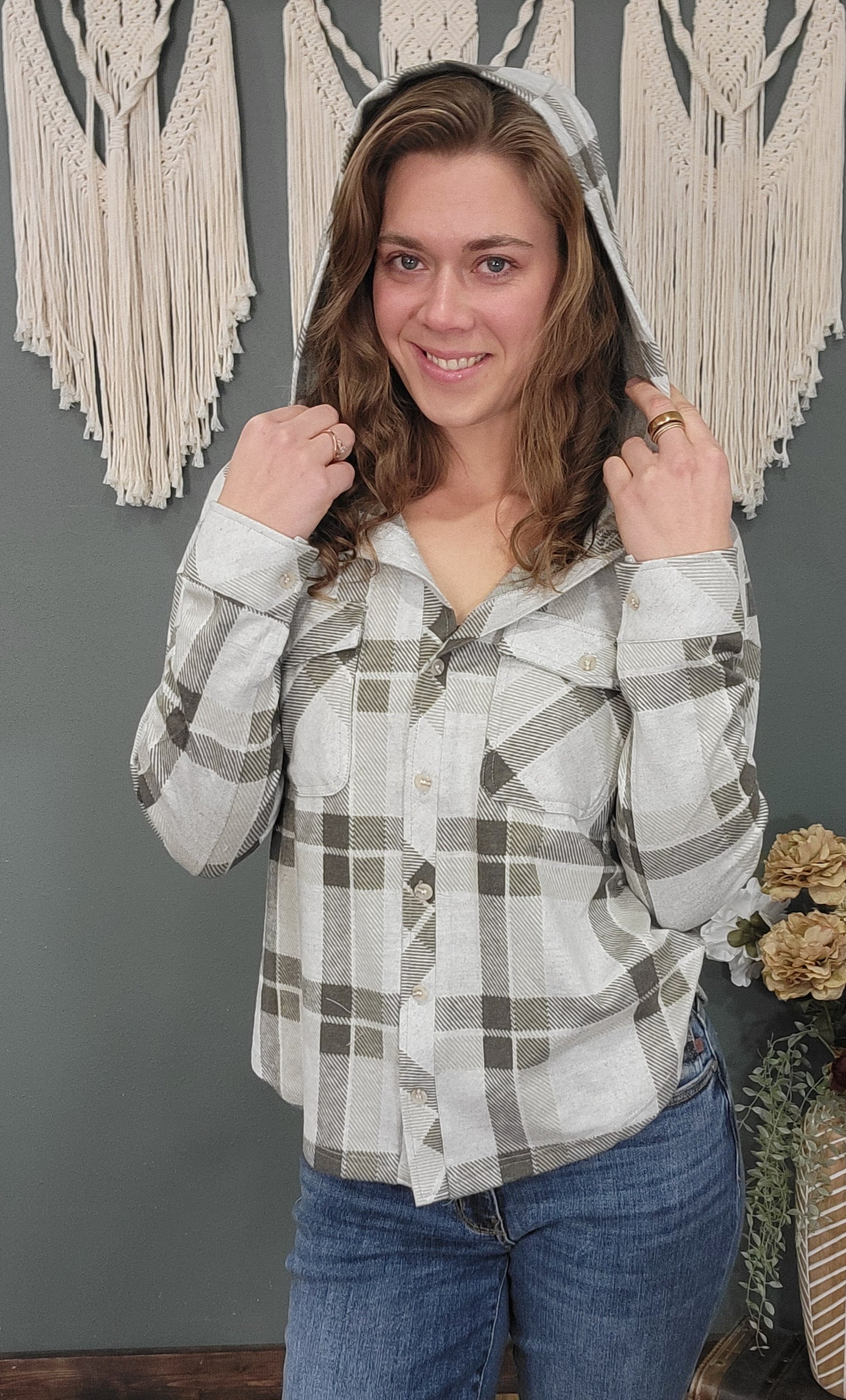 Thread & Supply Cherry Hoodie - Snow Olive Plaid