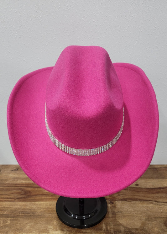 CC Beanie Western Cowboy Hat - Hot Pink w/Rhinestones