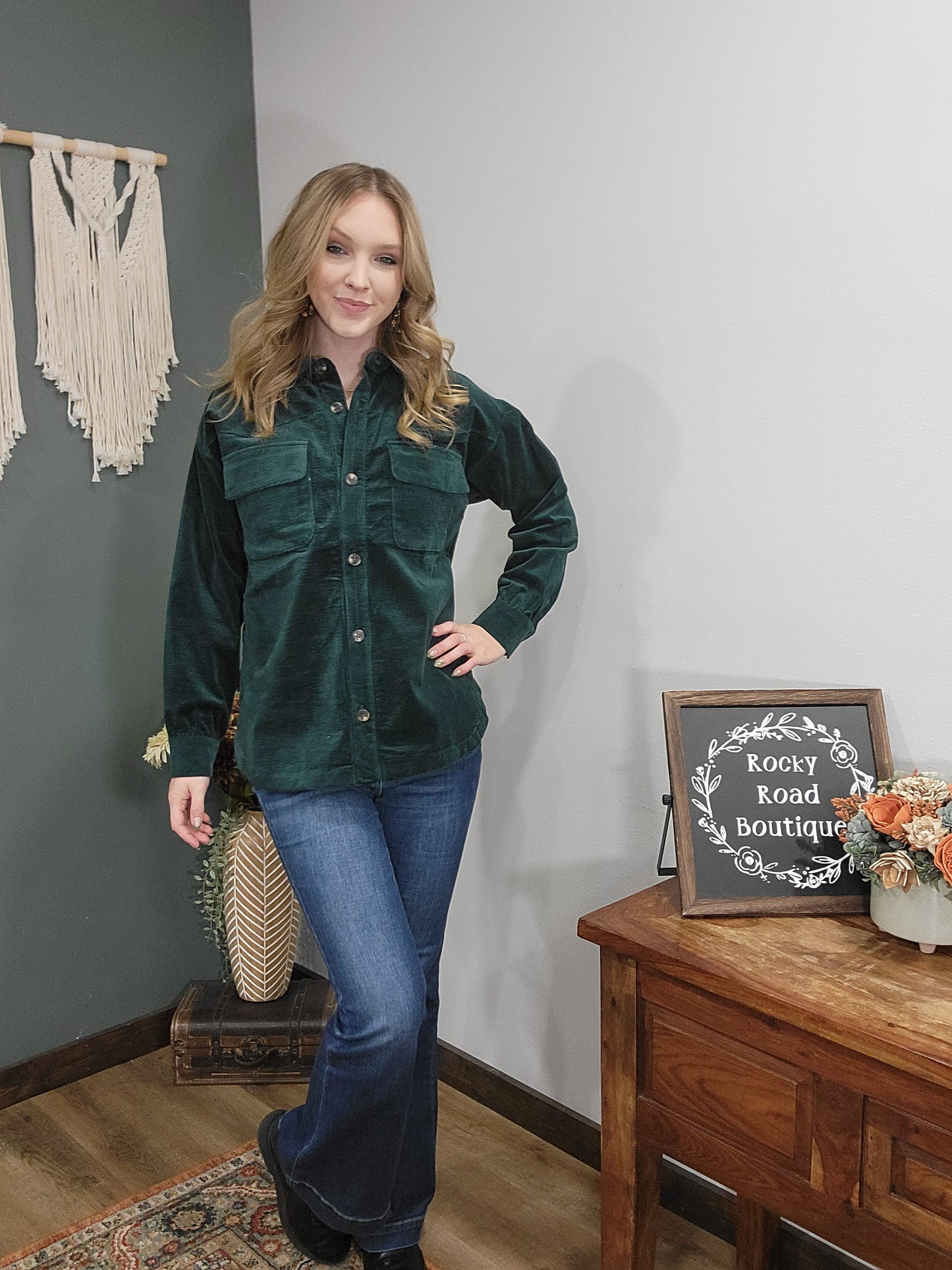 Thread and Supply Velvet Corduroy Button Up Jacket / Evergreen