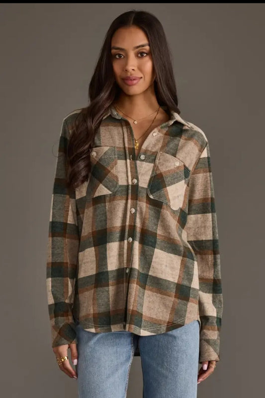 Panache Soft Button Up - Green/Rust Plaid