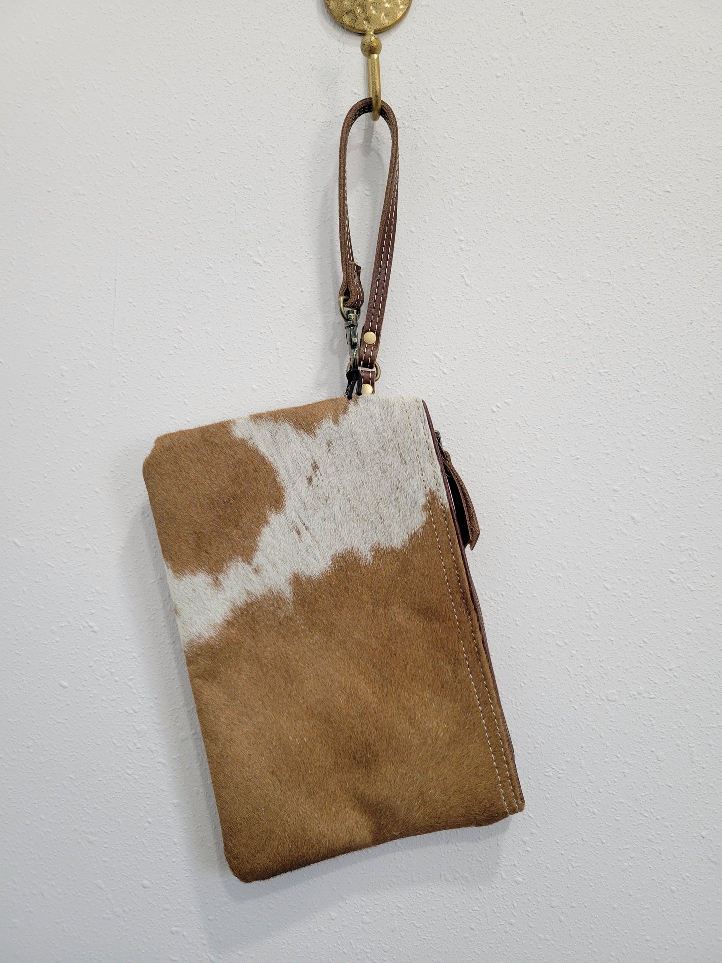 Myra Bag White & Brown Hair-on Small Wristlet Bag