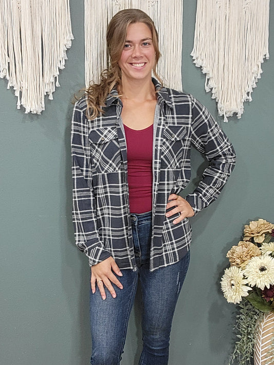 Thread and Supply Cassian Shirt - Charcoal Ivory Plaid