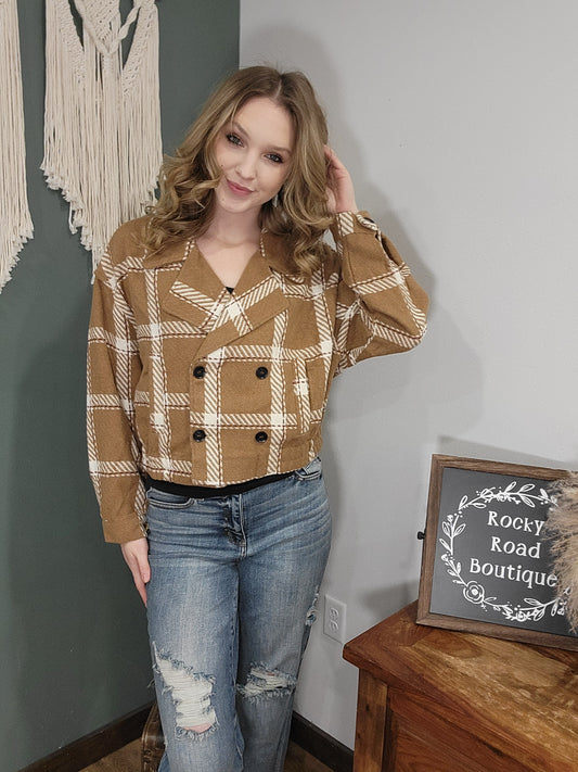 Hyfve Cropped Mustard Plaid Jacket