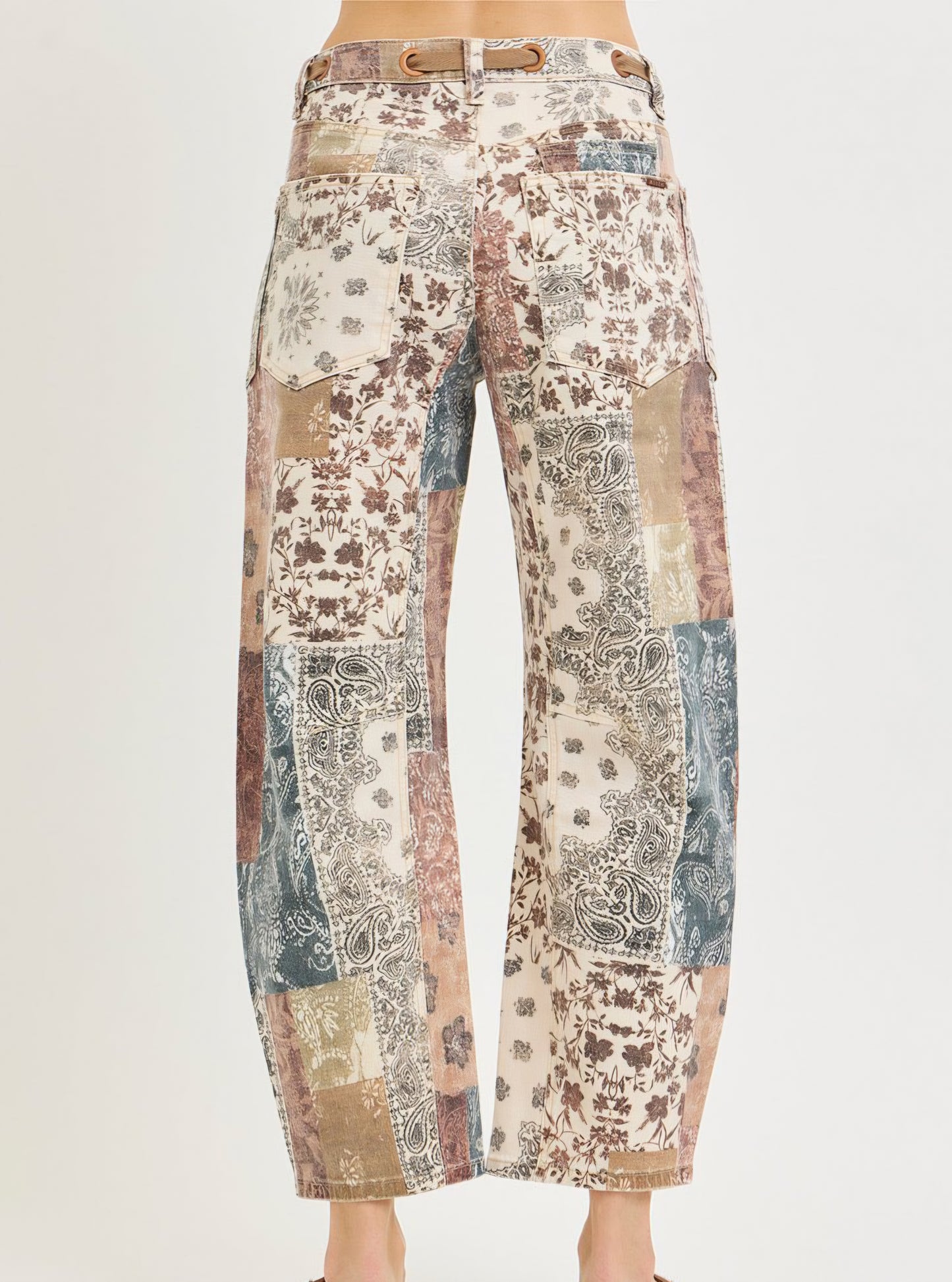 Risen High Rise Slouchy Cropped Barrel Jean - Paisley Patchwork
