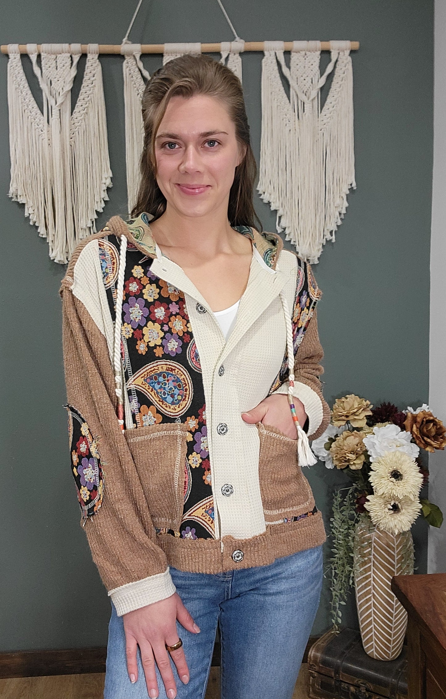 POL Boho Paisley Patchwork Jacket