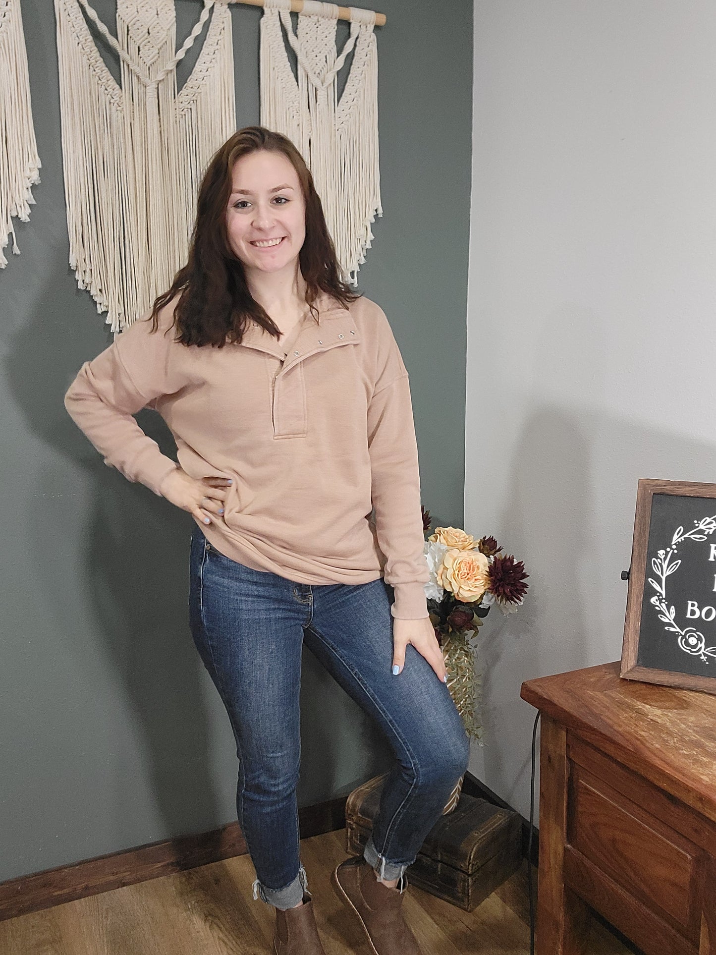 Michelle Mae Jesse Vintage Wash Snap Pullover - Tan