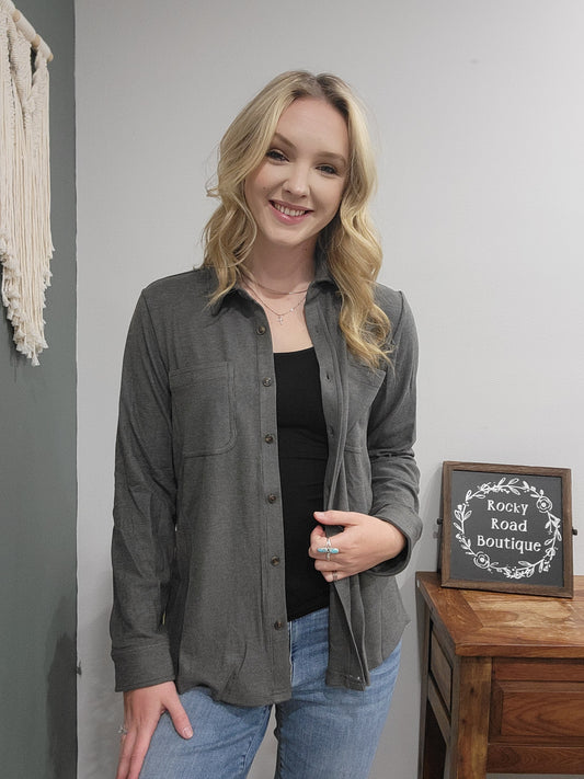 Panache Grey Button Up