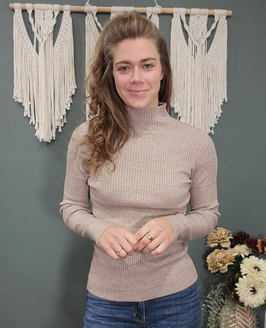 Staccato Taupe Ribbed Turtle Neck