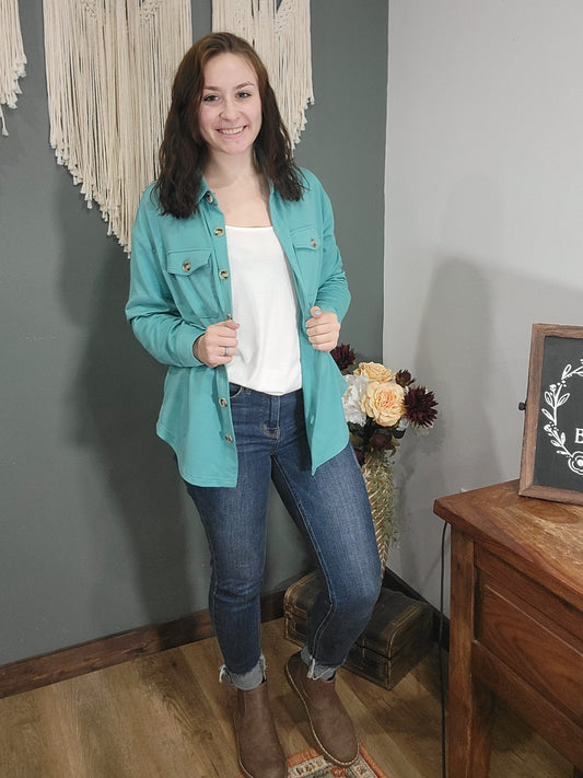 Michelle Mae Aqua Button Up Shirt