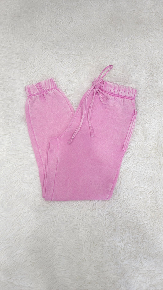 Zenana Acid Wash Sweatpants-Candy Pink