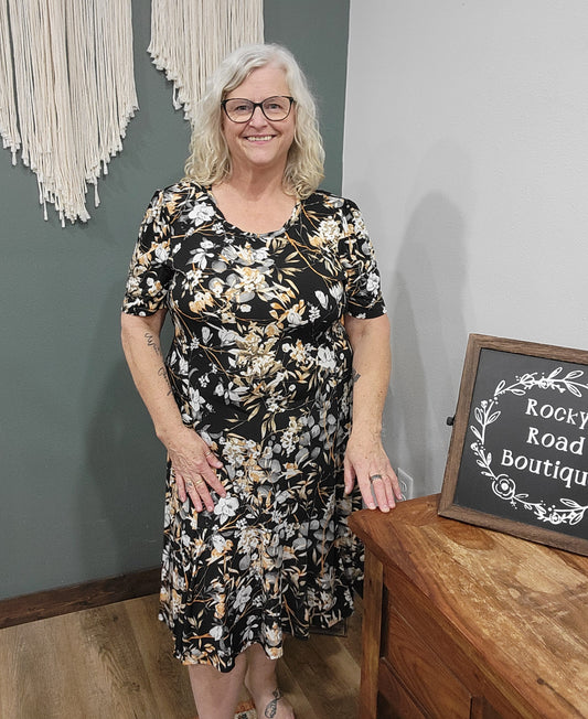 Southern Lady Rust+Tan Floral Dress