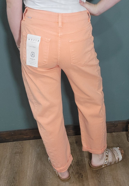 Risen High Rise Relaxed Cuffed Barrel Jean - Coral
