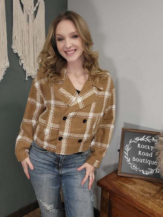 Hyfve Cropped Mustard Plaid Jacket