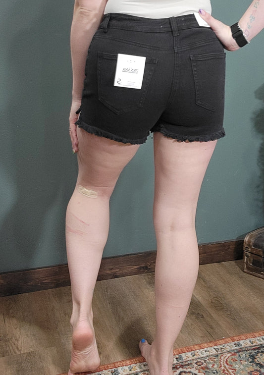 Zenana Acid Washed Denim Cutoff Shorts - Black