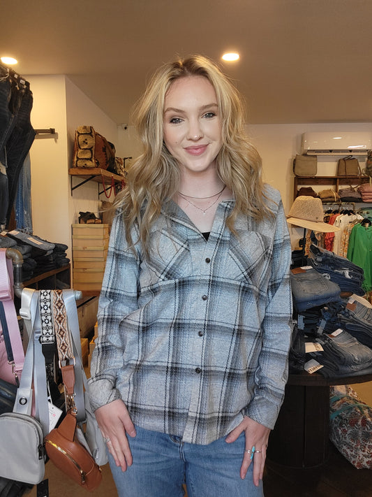 Panache Grey Black Button Up