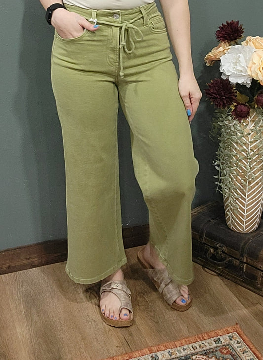 Vervet Crop Wide Leg Eucalyptus Green Denim Jeans