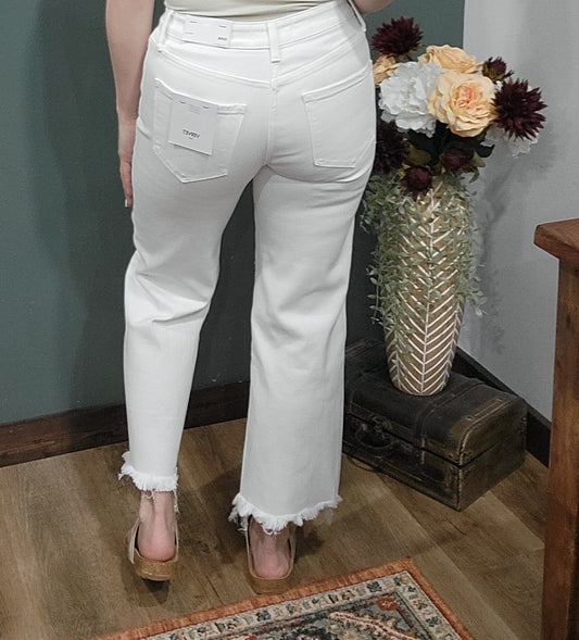 Vervet Distressed Wide Leg White Denim Jeans
