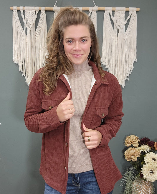 Staccato Rust Brown Sherpa Lined Shacket