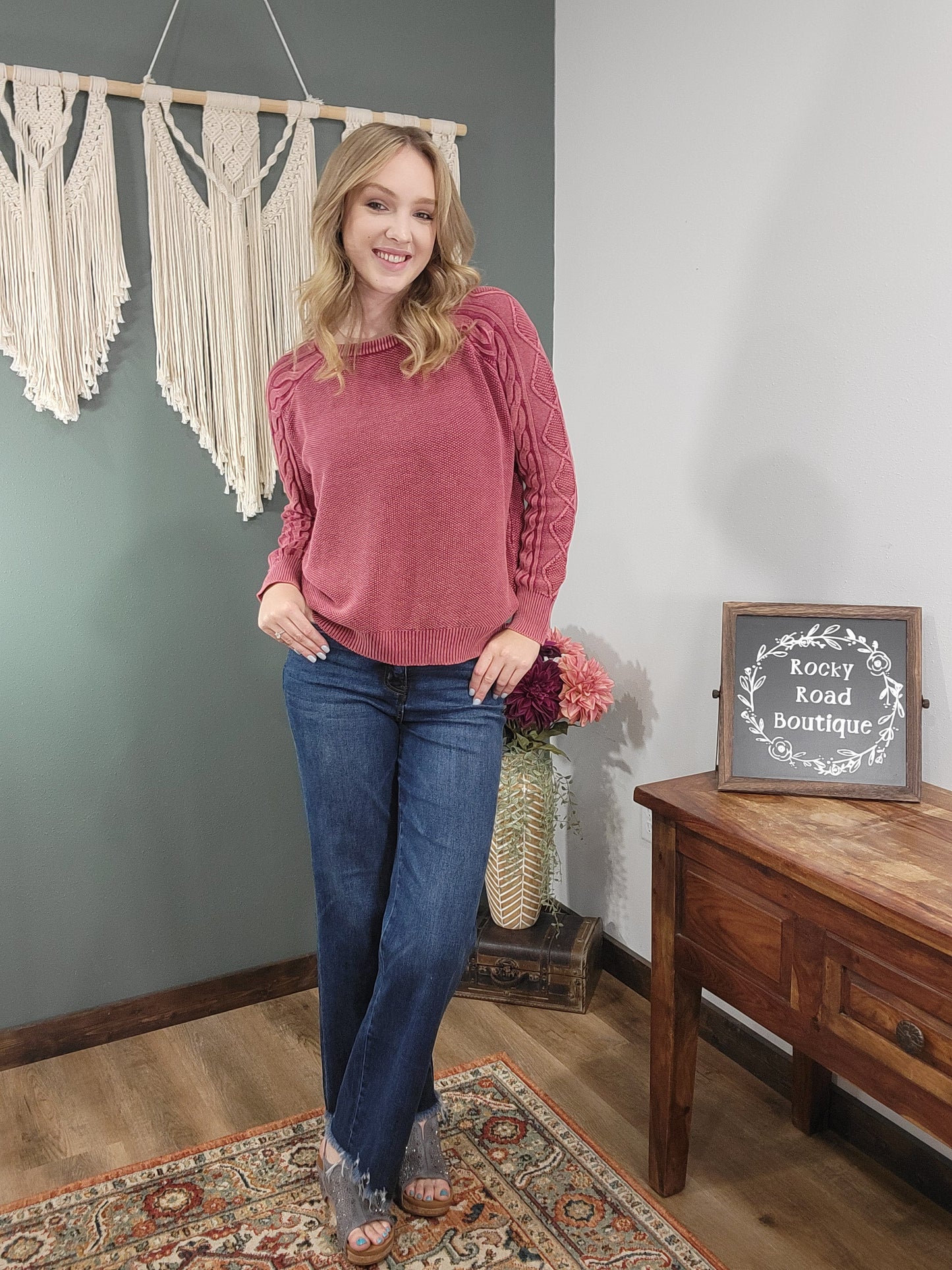 Zenana Burgandy Knit Sweater