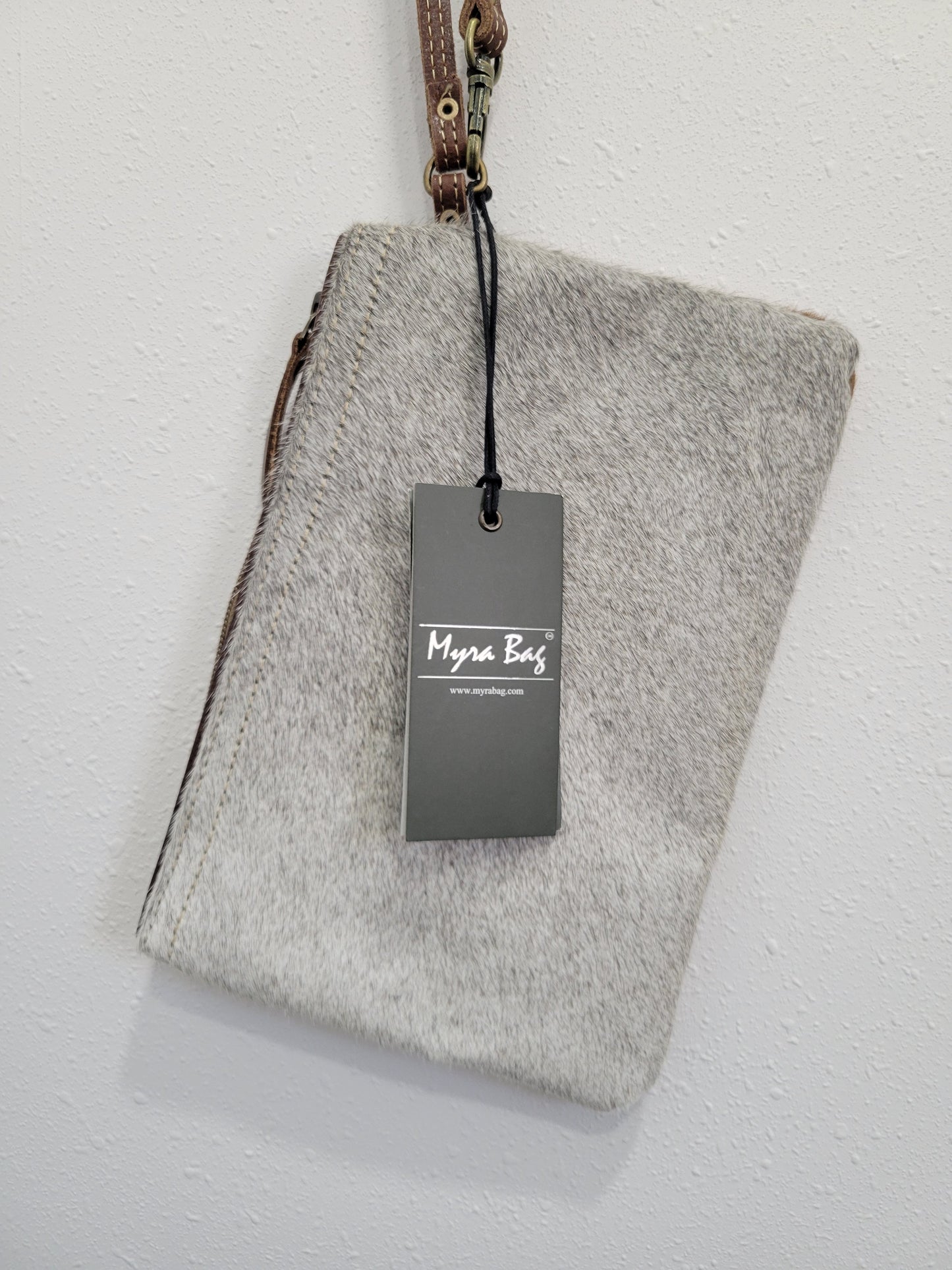 Myra Bag White & Brown Hair-on Small Wristlet Bag