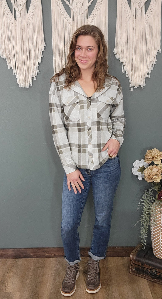 Thread & Supply Cherry Hoodie - Snow Olive Plaid