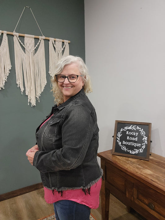 Risen Distressed Stretch Denim Jacket in Black