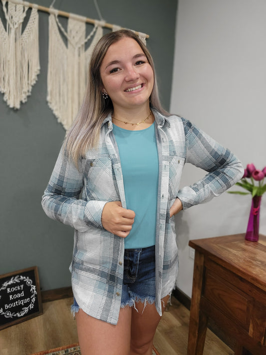 Thread & Supply Cream Teal Plaid Lewis Button-up