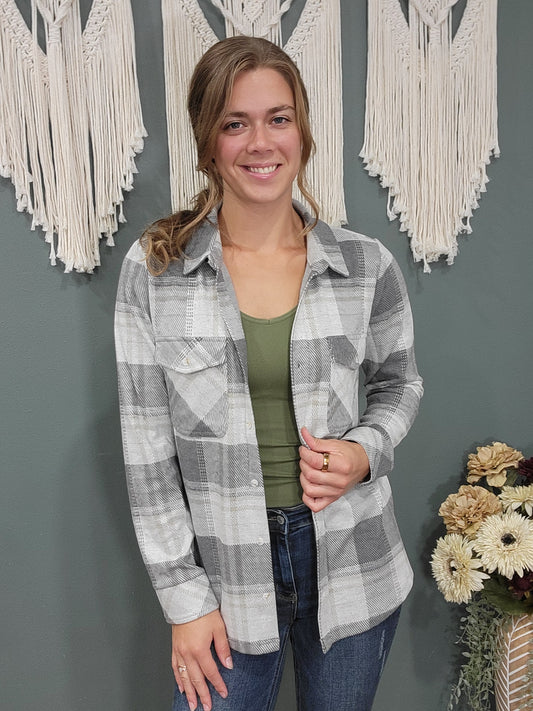 Thread and Supply Cassian Shirt - Grey Beige Plaid