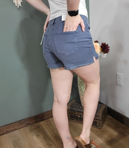 Zenana Acid Washed Denim Cutoff Shorts - Blackberry