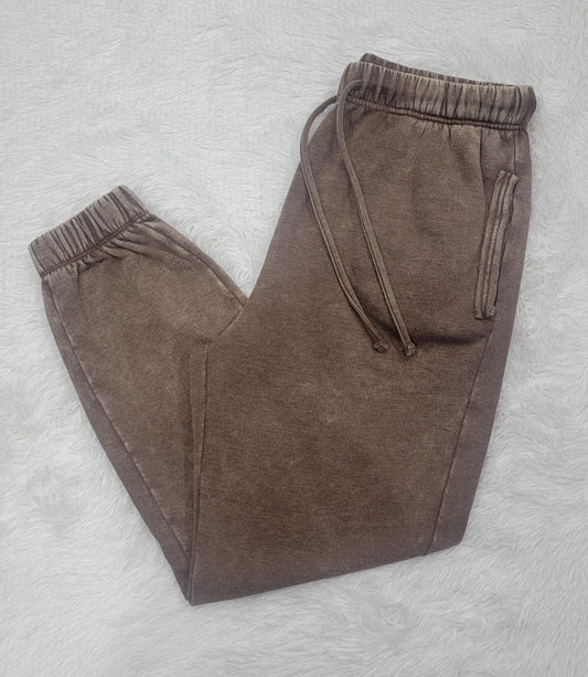 Zenana Sweatpants Acid Wash Brown