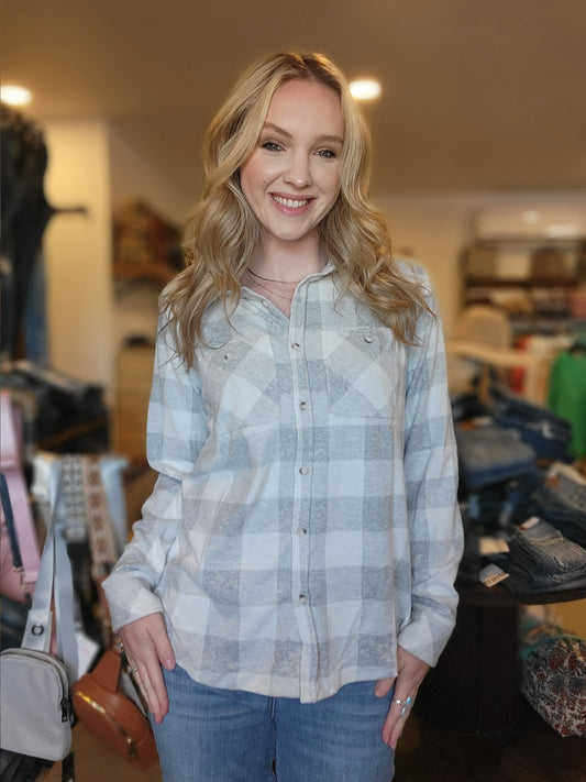 Panache White/Grey Buffalo Plaid Button Up