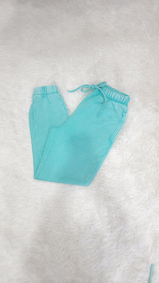 Zenana Acid Wash Sweatpants-Mint
