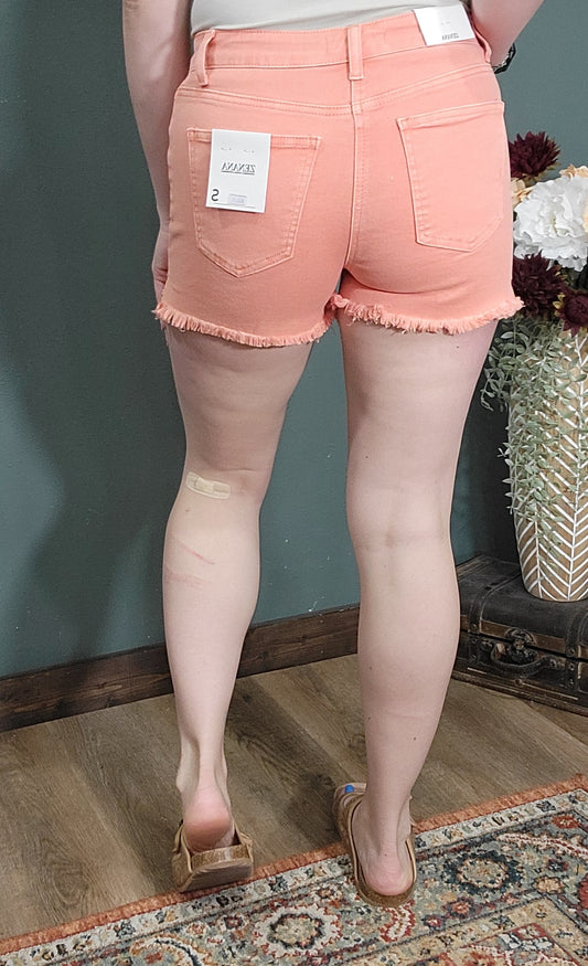 Zenana Acid Washed Denim Cutoff Shorts - Coral