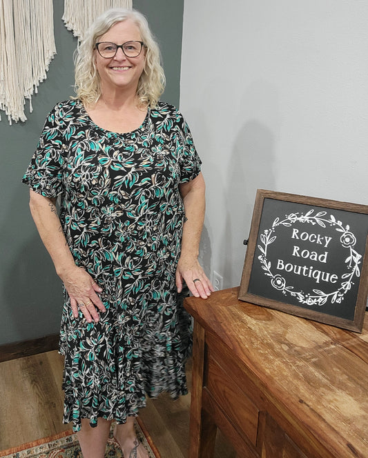 N Touch Green+Brown Floral Dress