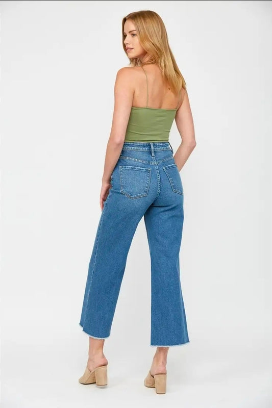 Mica Denim High Rise Button Fly Wide Leg Crop