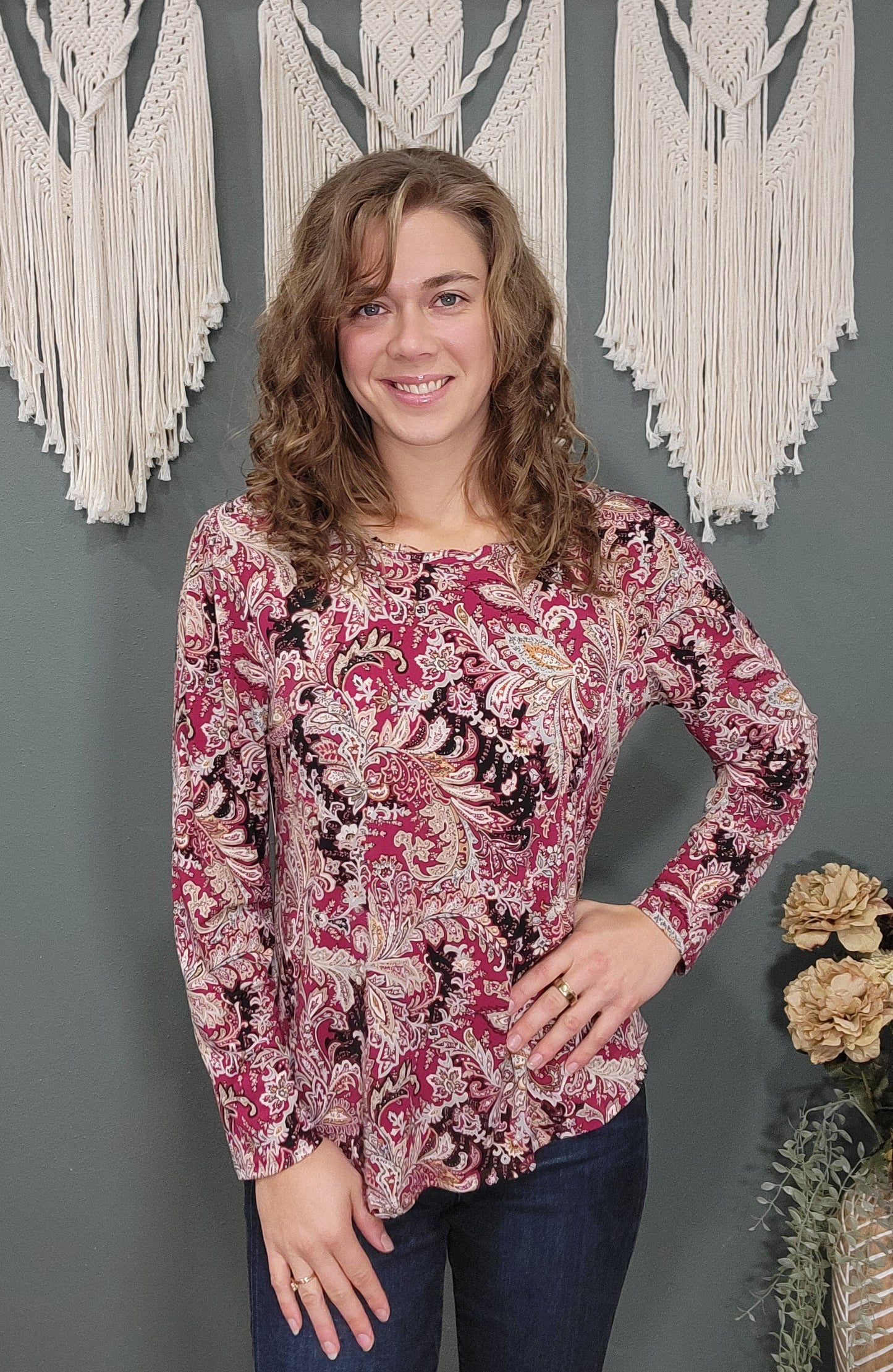 Southern Lady Maroon+Tan Top