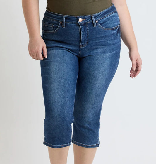 Royalty Curvy Dark Wash Capri Jean