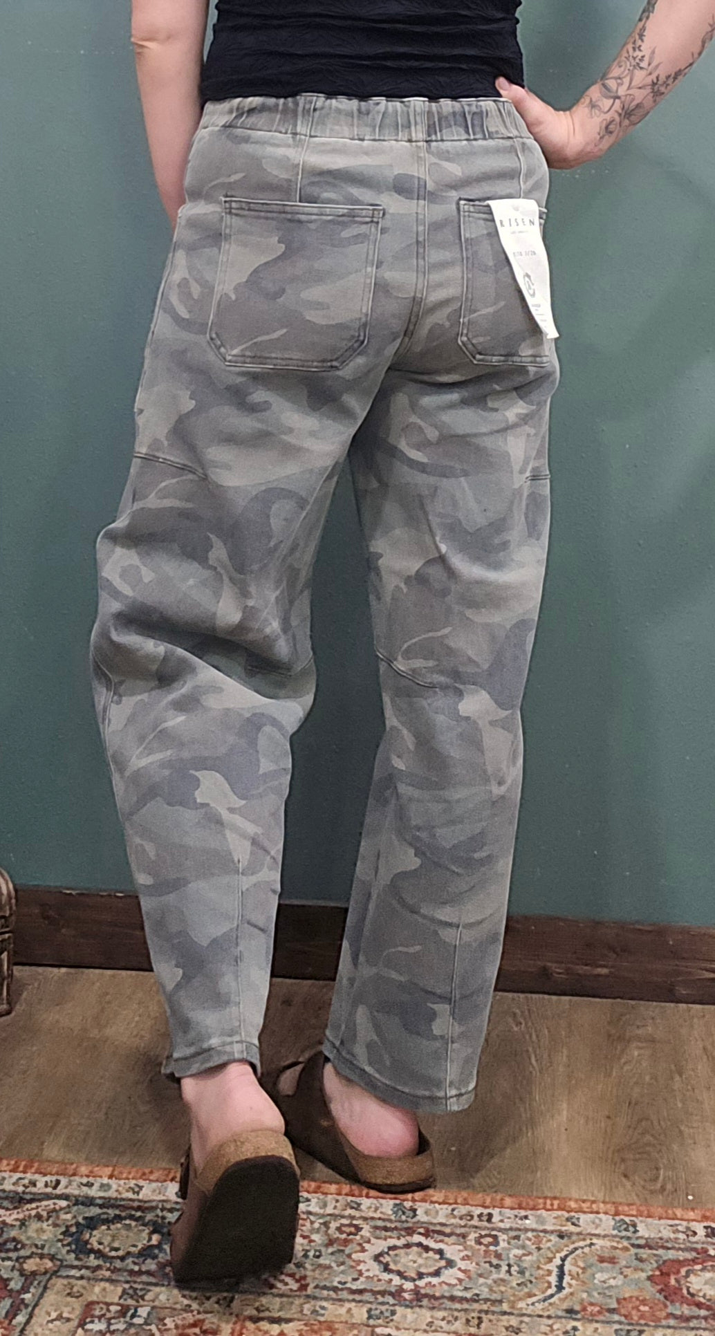 Risen High Rise Slouchy Cropped Barrel Jean - Camo