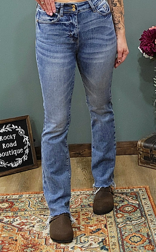 Judy Blue Curvy High Rise Frayed Hem Bootcut Jeans
