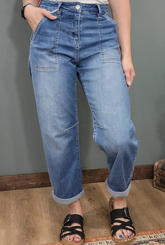 Risen Slouchy Barrel Jean with Patch Pockets