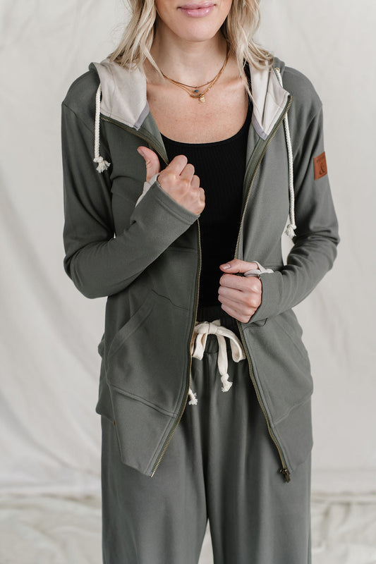 Ampersand Ave Olive Wanderlust Performance Fleece Full Zip Sweatshirt