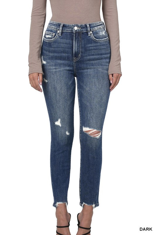 Distressed Hem Ankle Skinny